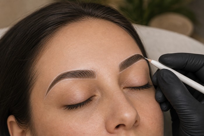 Tracé préparatoire des sourcils avant dermopigmentation