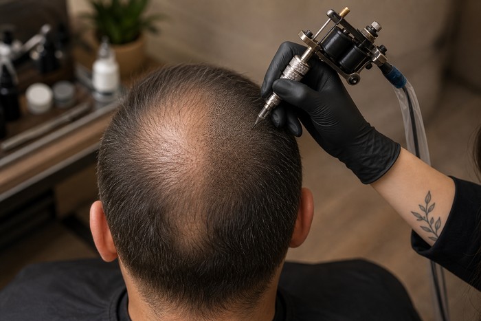 Micropigmentation du cuir chevelu pour effet de densité